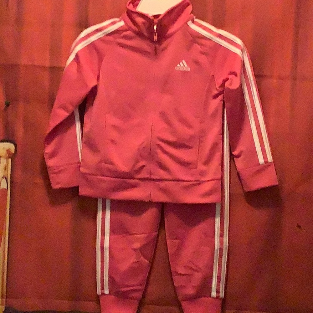 Pink Adidas 2 piece set white lines